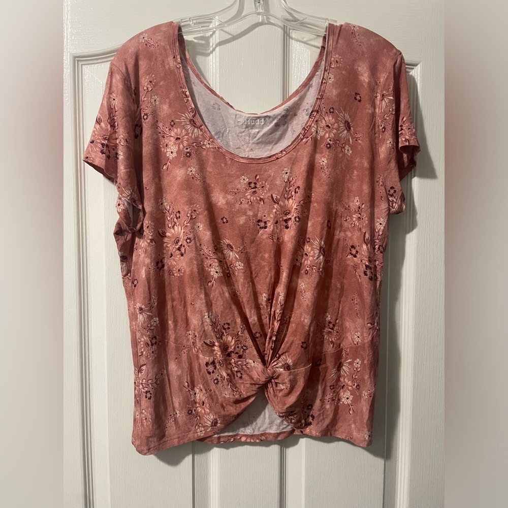 Rayon & Spandex Floral Blouse With Knot In Front